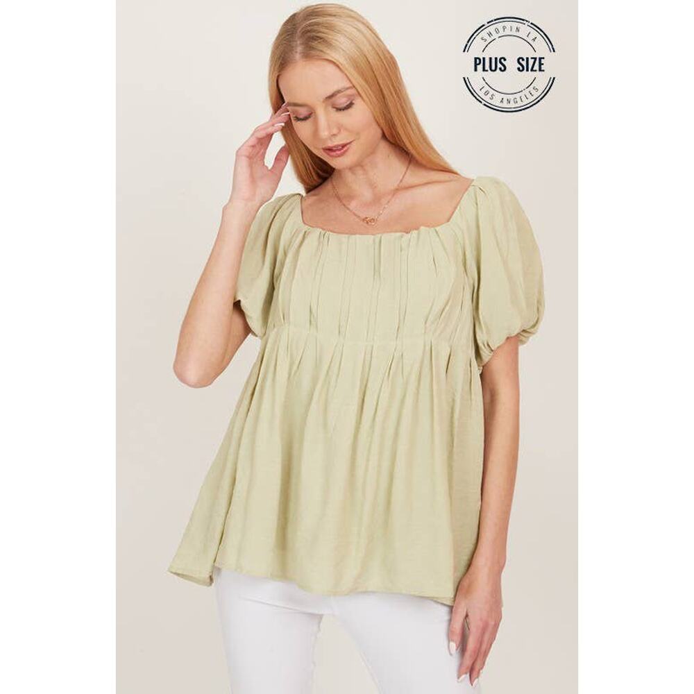CSP9093P. PLUS OPEN BACK SQUARE NECK SOLID PRINCESS TOP: SAGE / 2X